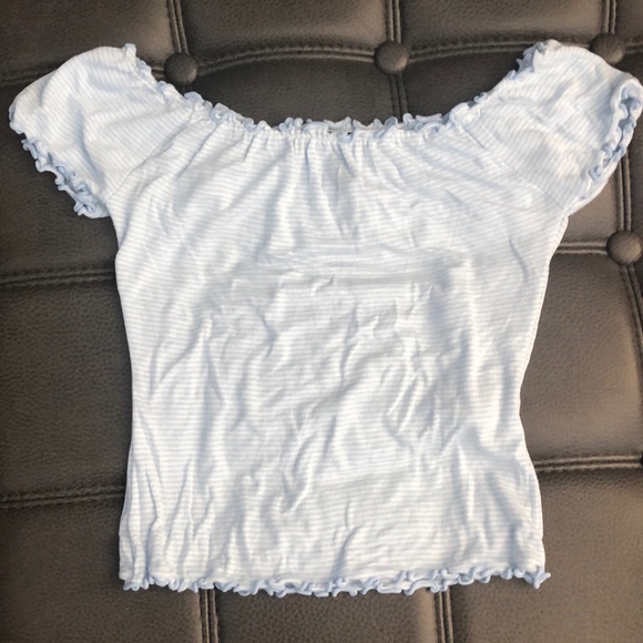 *SOLD* Forever 21 baby blue stripe off shoulder top - Picture 2 of 6